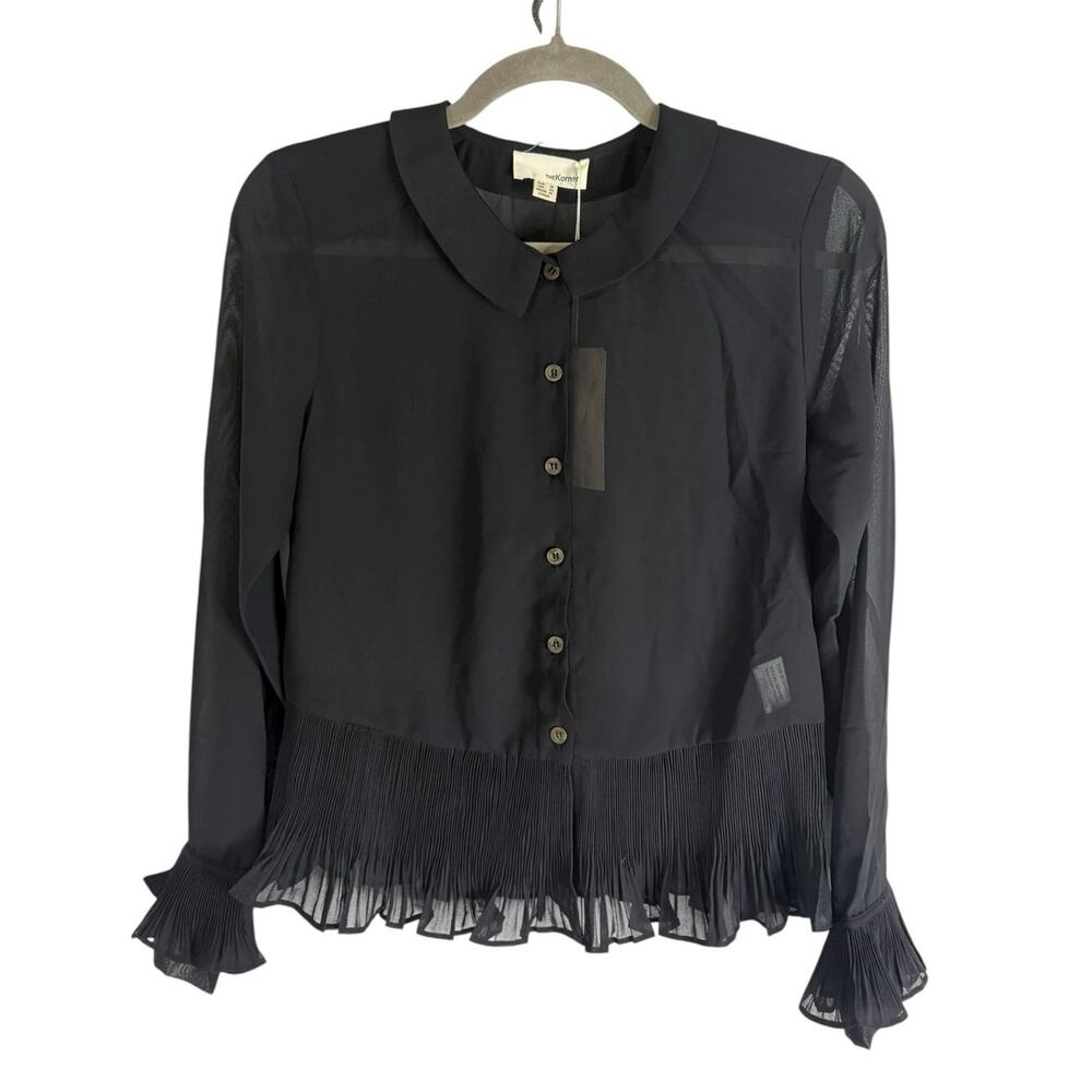 Anthropologie The Korner Blouse Sheer Ruffle Peter Pan Collar Preppy Academia XS